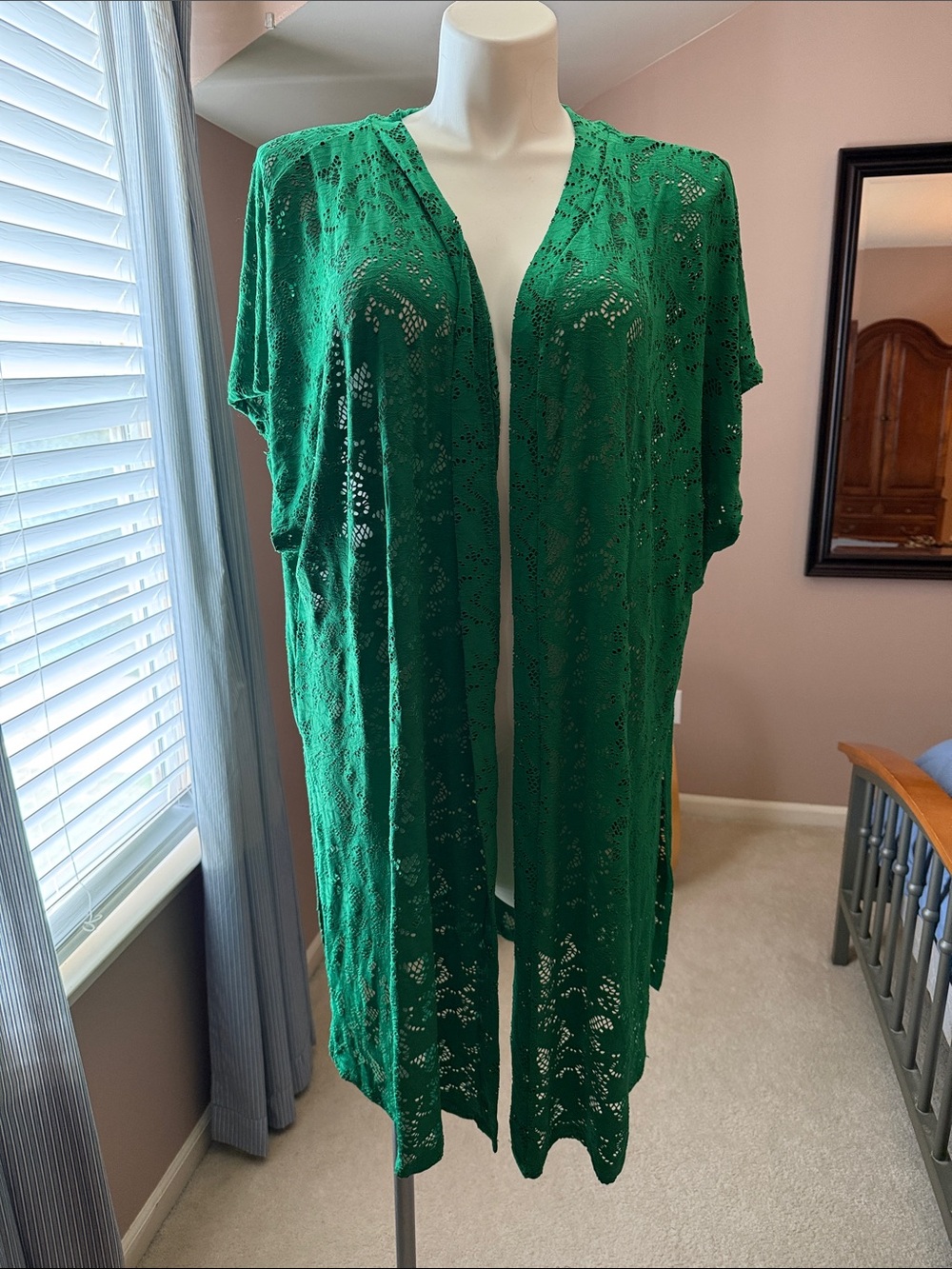 Green Crochet Open-Front kimono